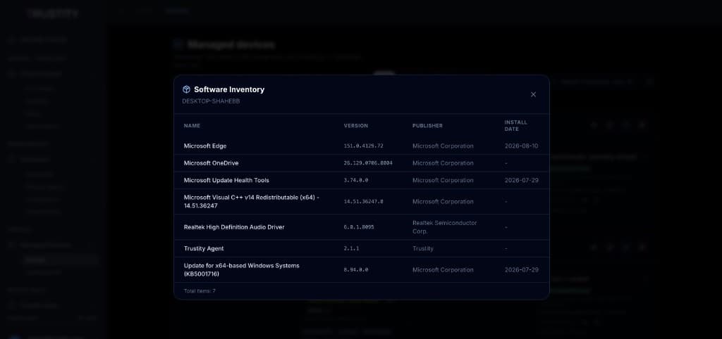 Software inventory for a managed Windows endpoint