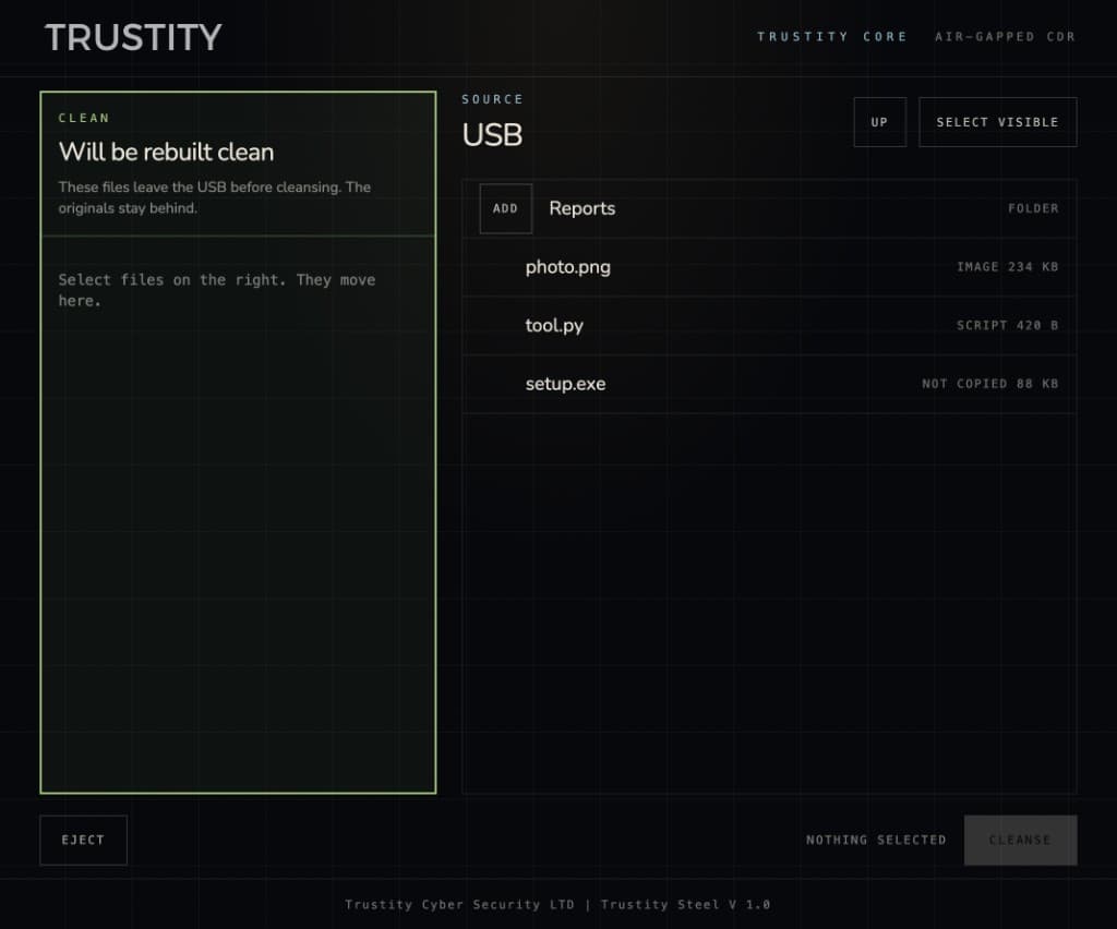Trustity Element with files selected for reconstruction