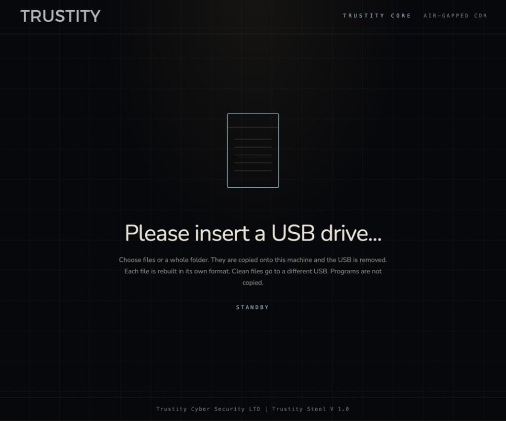 Trustity Element waiting for a USB drive